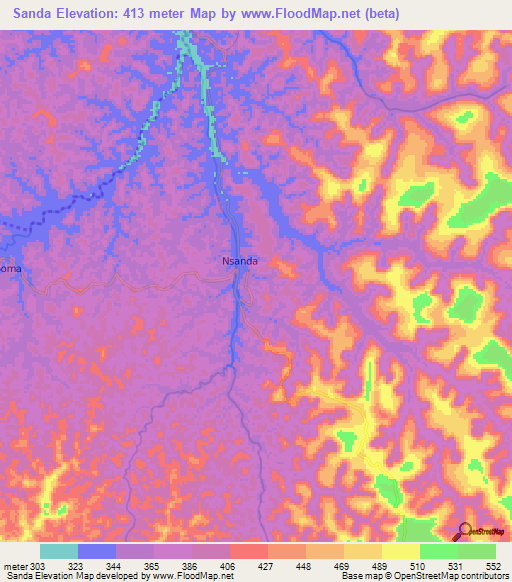 Sanda,Congo (Kinshasa) Elevation Map