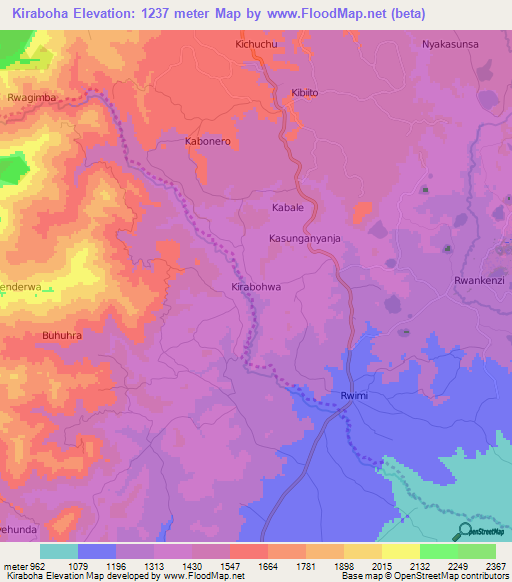 Kiraboha,Uganda Elevation Map