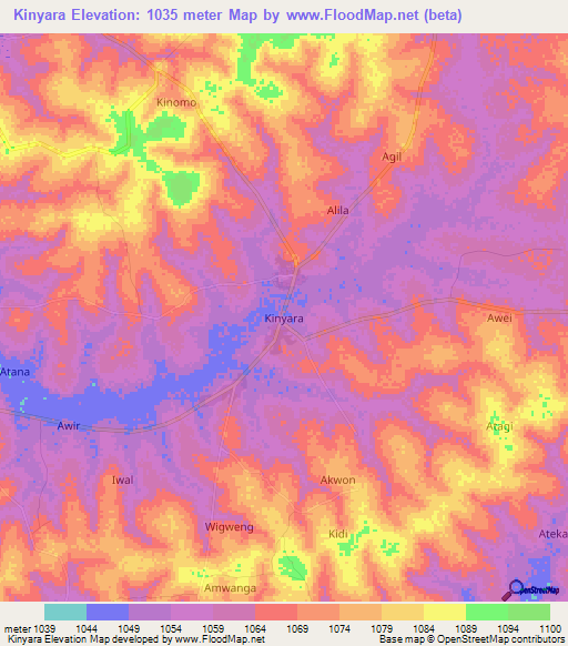 Kinyara,Uganda Elevation Map