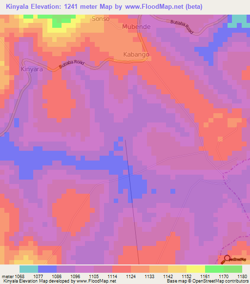 Kinyala,Uganda Elevation Map
