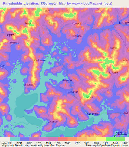 Kinyabuddu,Uganda Elevation Map