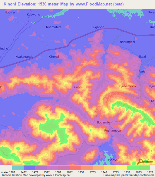 Kinoni,Uganda Elevation Map