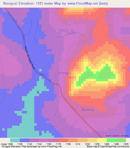 Kinogozi,Uganda Elevation Map