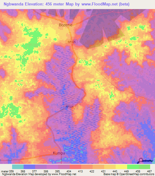 Ngbwanda,Congo (Kinshasa) Elevation Map