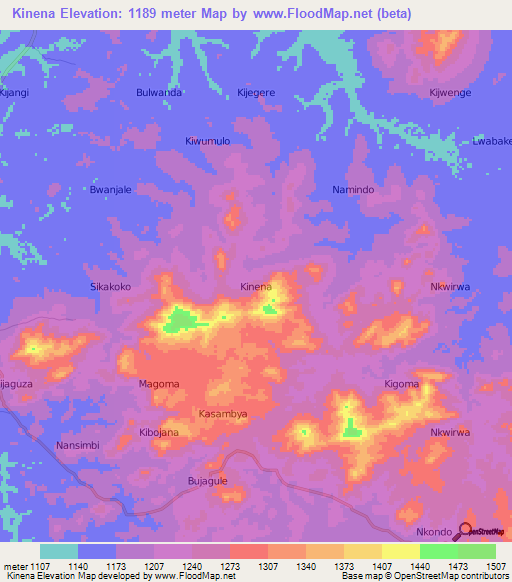 Kinena,Uganda Elevation Map