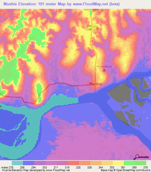 Mushie,Congo (Kinshasa) Elevation Map