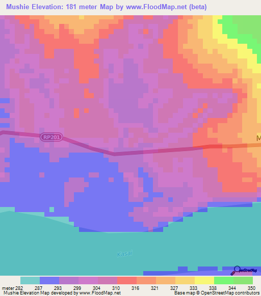 Mushie,Congo (Kinshasa) Elevation Map