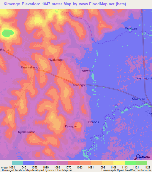 Kimengo,Uganda Elevation Map