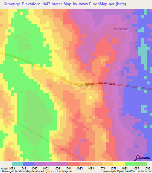 Kimengo,Uganda Elevation Map