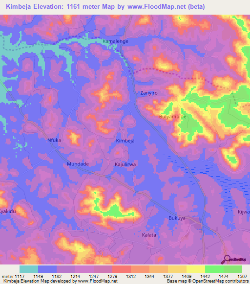 Kimbeja,Uganda Elevation Map