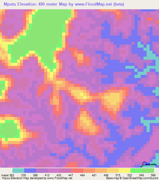 Mputu,Congo (Kinshasa) Elevation Map