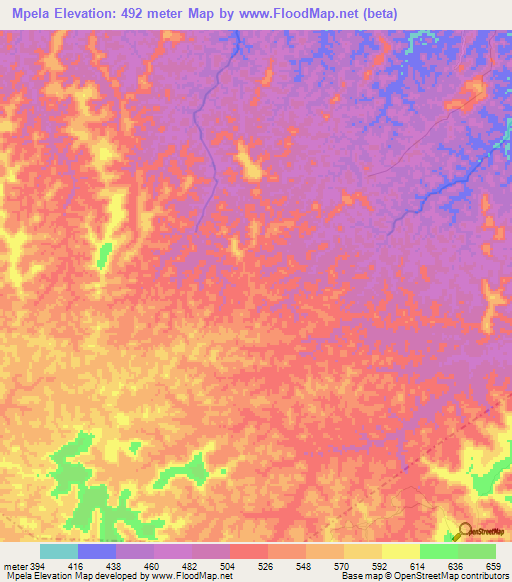 Mpela,Congo (Kinshasa) Elevation Map