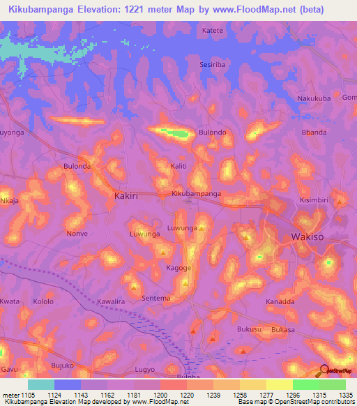Kikubampanga,Uganda Elevation Map