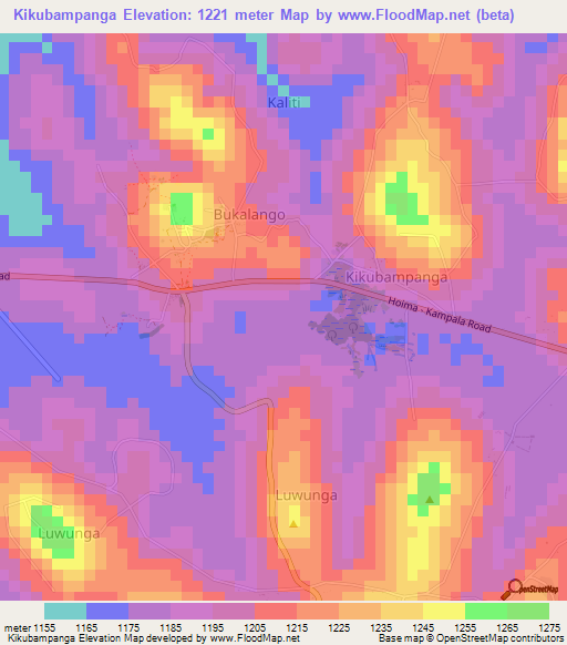 Kikubampanga,Uganda Elevation Map