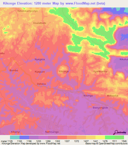 Kikonge,Uganda Elevation Map