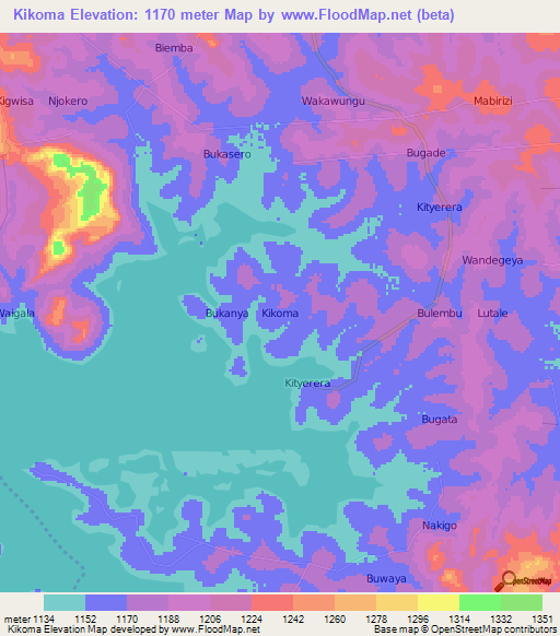 Kikoma,Uganda Elevation Map