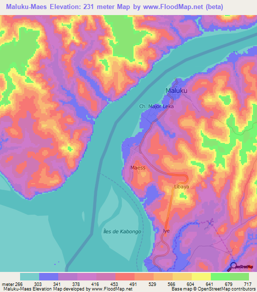 Maluku-Maes,Congo (Kinshasa) Elevation Map