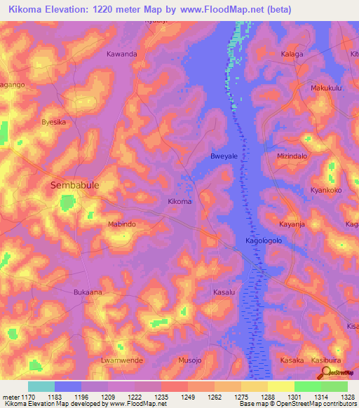 Kikoma,Uganda Elevation Map