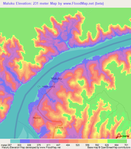 Maluku,Congo (Kinshasa) Elevation Map