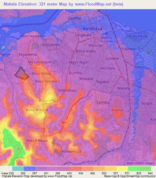 Makala,Congo (Kinshasa) Elevation Map