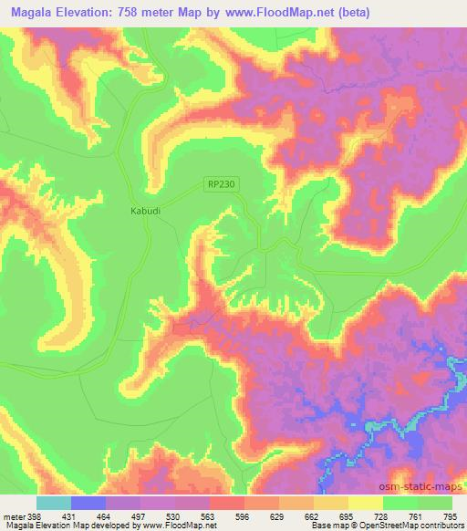 Magala,Congo (Kinshasa) Elevation Map