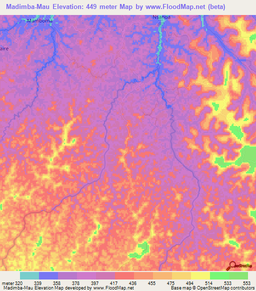 Madimba-Mau,Congo (Kinshasa) Elevation Map