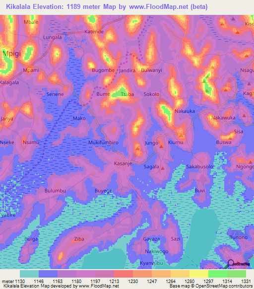 Kikalala,Uganda Elevation Map