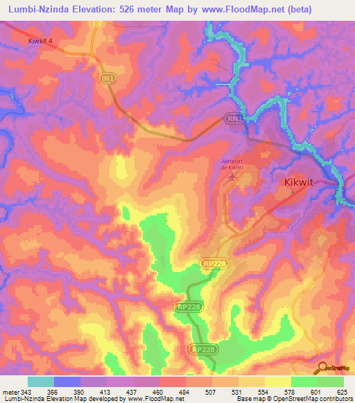 Lumbi-Nzinda,Congo (Kinshasa) Elevation Map