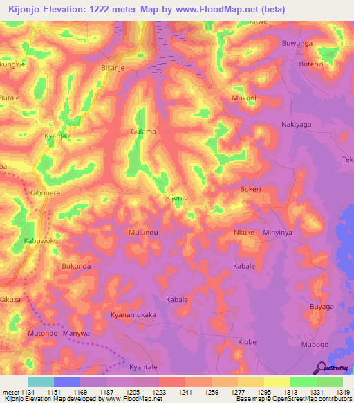 Kijonjo,Uganda Elevation Map