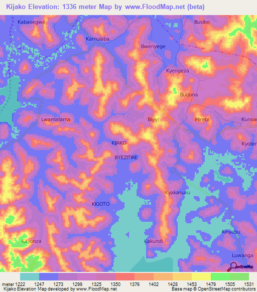 Kijako,Uganda Elevation Map