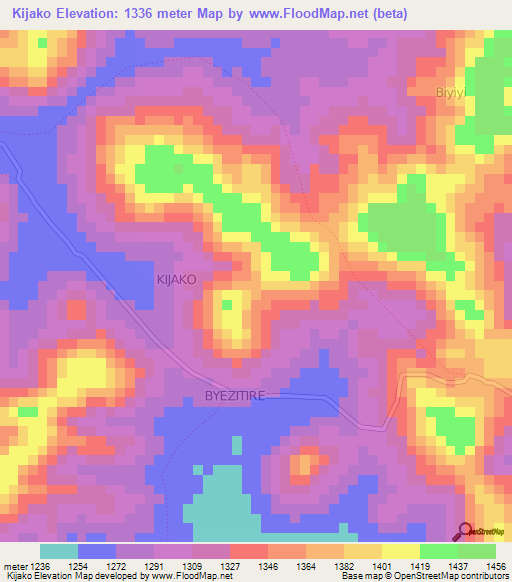 Kijako,Uganda Elevation Map