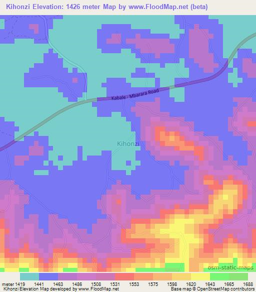 Kihonzi,Uganda Elevation Map