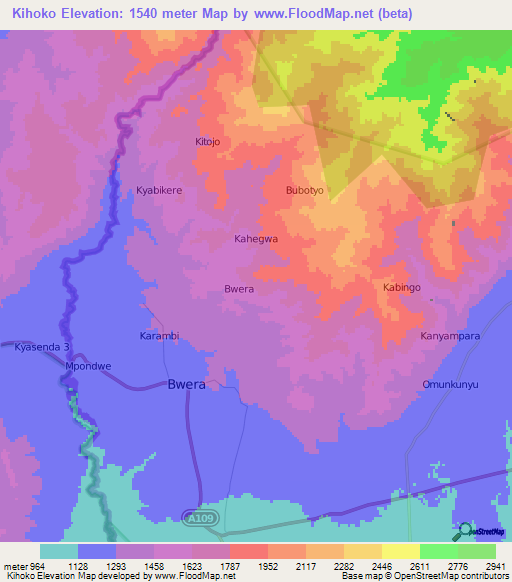Kihoko,Uganda Elevation Map