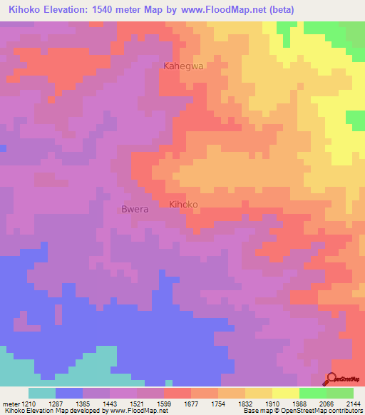 Kihoko,Uganda Elevation Map