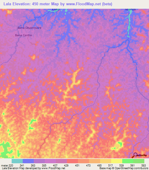 Lala,Congo (Kinshasa) Elevation Map