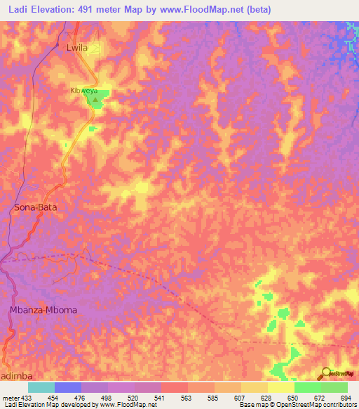 Ladi,Congo (Kinshasa) Elevation Map