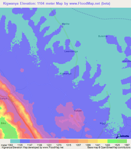 Kigwanya,Uganda Elevation Map