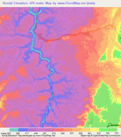 Kondji,Congo (Kinshasa) Elevation Map