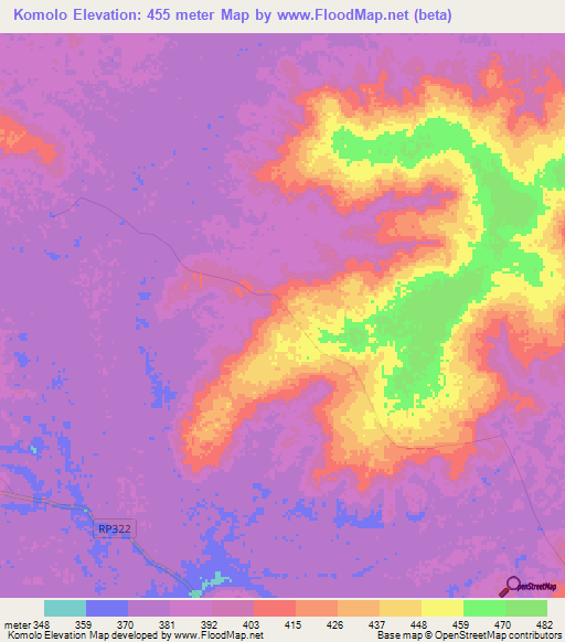 Komolo,Congo (Kinshasa) Elevation Map