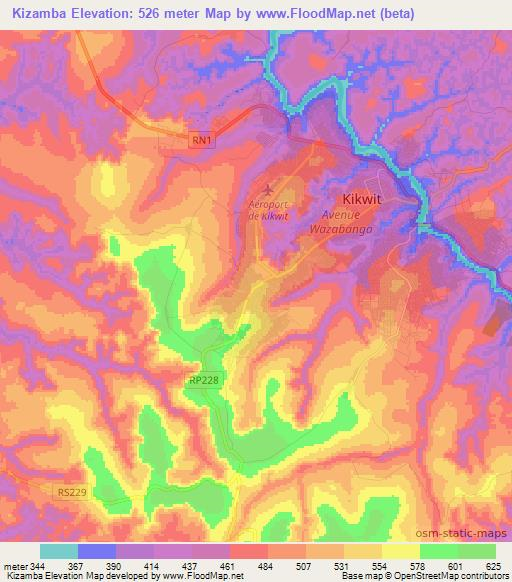 Kizamba,Congo (Kinshasa) Elevation Map
