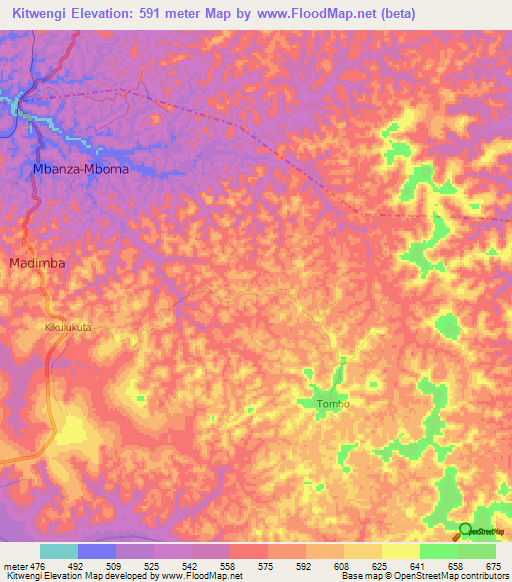 Kitwengi,Congo (Kinshasa) Elevation Map