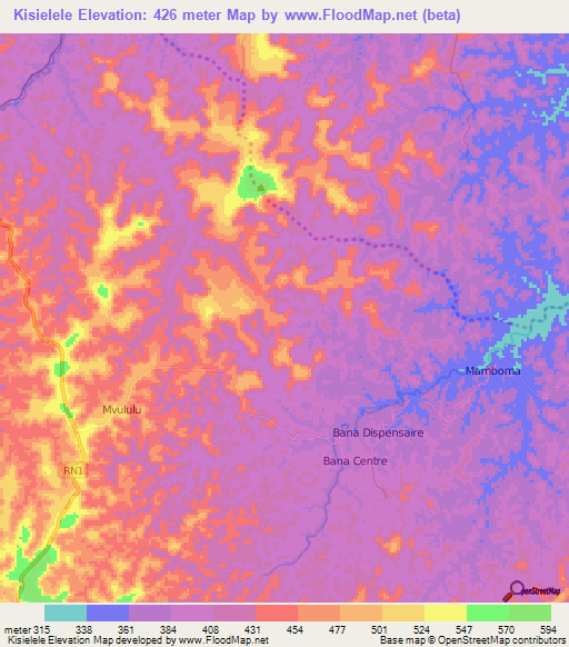 Kisielele,Congo (Kinshasa) Elevation Map