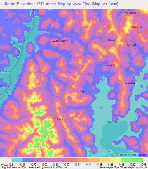 Kigoto,Uganda Elevation Map