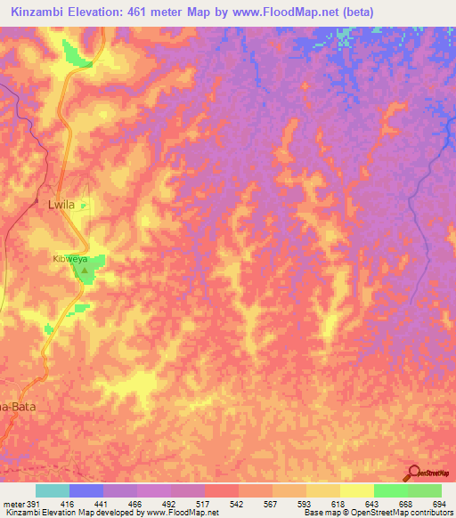 Kinzambi,Congo (Kinshasa) Elevation Map