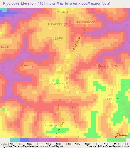 Kigorobya,Uganda Elevation Map