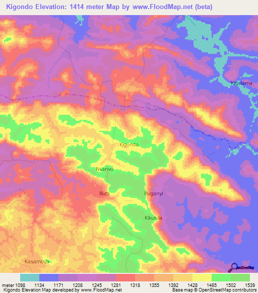 Kigondo,Uganda Elevation Map