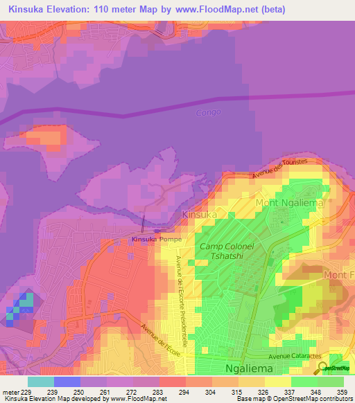 Kinsuka,Congo (Kinshasa) Elevation Map