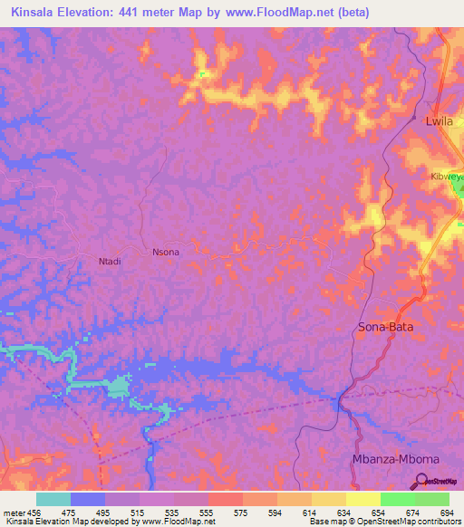 Kinsala,Congo (Kinshasa) Elevation Map