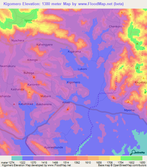 Kigomero,Uganda Elevation Map