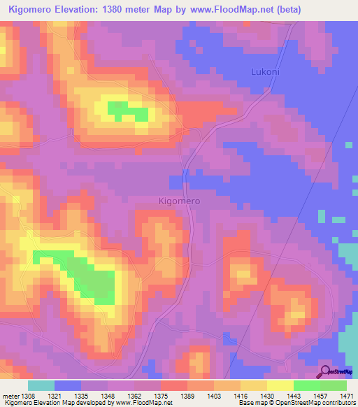 Kigomero,Uganda Elevation Map